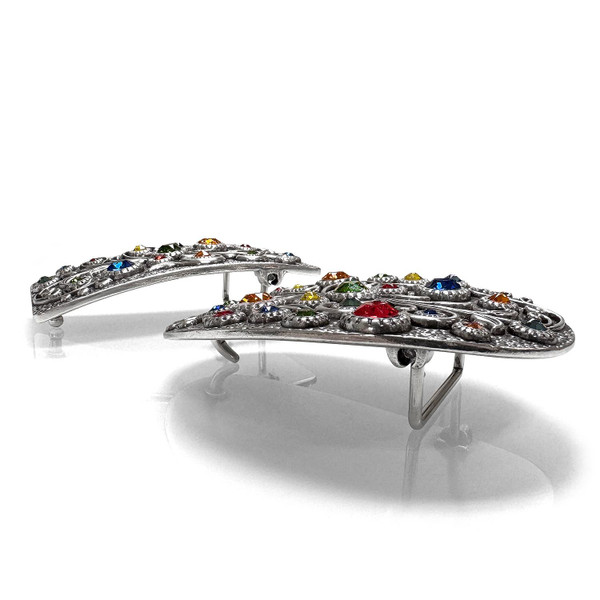 Rhinestone Crystal Belt Buckle Antique Silver Rectangle Floral Engraved Buckle  (Capri Blue-Fern Green-Lt Siam-Citrine-Heliotrope-Tangerine)