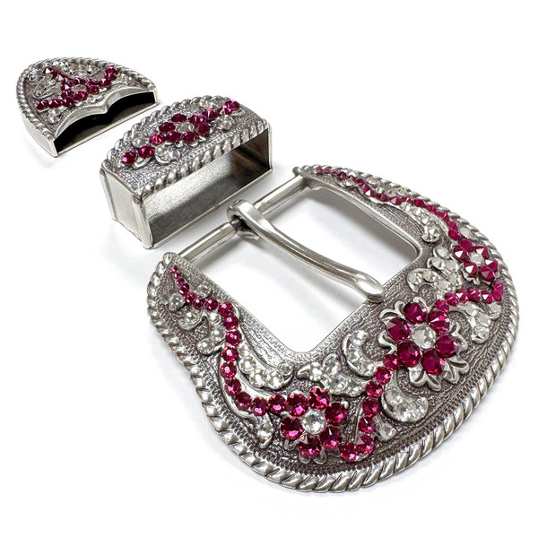 Rhinestone  Western Floral Engraved Rope Edge Hand Polished Belt Buckle Set Fits 1-1/2"(38mm) Belt