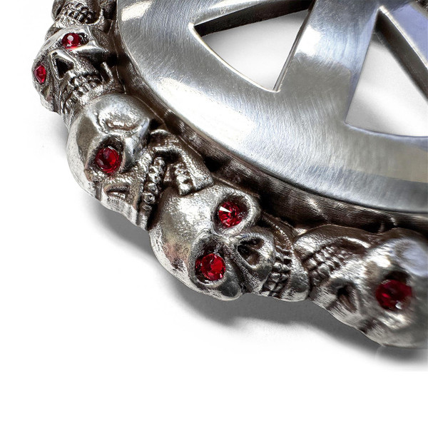 Rhinestone Unique Buckle Antique Peace Sign Skull Engraved Belt Buckle