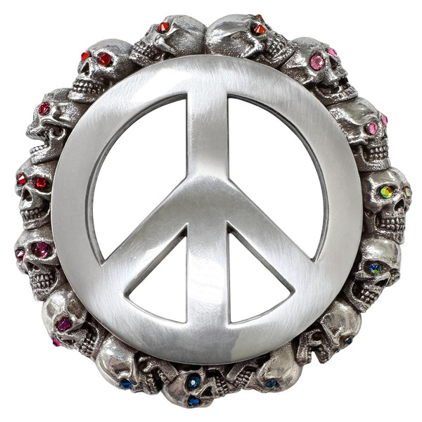 Rhinestone Unique Buckle Antique Peace Sign Skull Engraved Belt Buckle (Gradient)