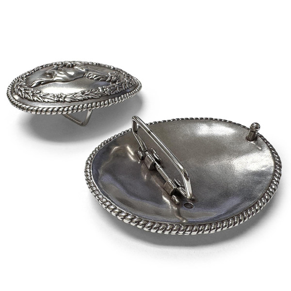 HA0487-1 Western Antique Silver Horse Engraved Rope Edged Belt Buckle