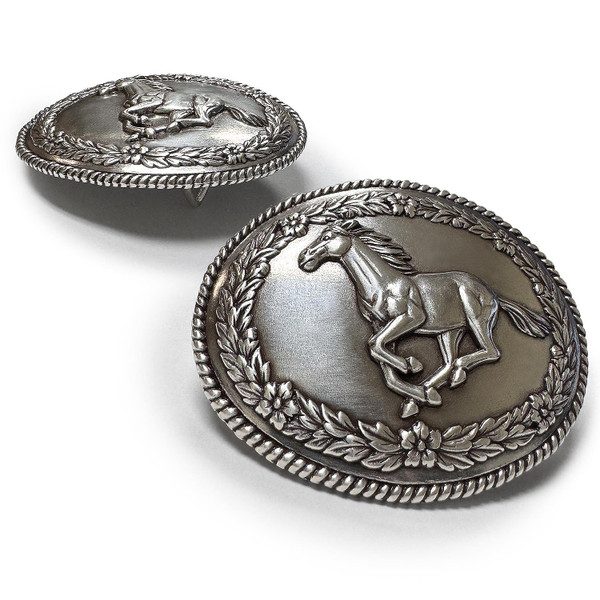 HA0487-1 Western Antique Silver Horse Engraved Rope Edged Belt Buckle