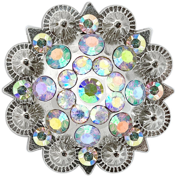 Rhinestone Conchos 1-1/2" Scalloped Edge Engraved Concho Screwback (Crystal AB)
