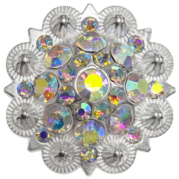 Rhinestone Conchos 1-1/2" Scalloped Edge Engraved Concho Screwback (Crystal AB)