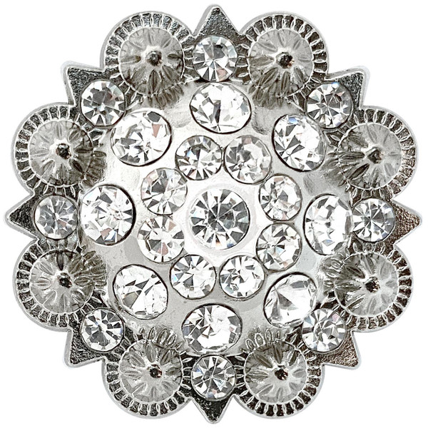 Rhinestone Conchos 1-1/2" Scalloped Edge Engraved Concho Screwback (Crystal)