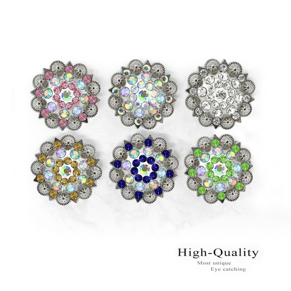 CH128-01 Rhinestone Conchos 1-1/2" Scalloped Edge Engraved Concho Screwback
