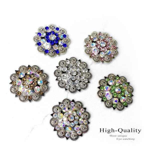 CH128-01 Rhinestone Conchos 1-1/2" Scalloped Edge Engraved Concho Screwback