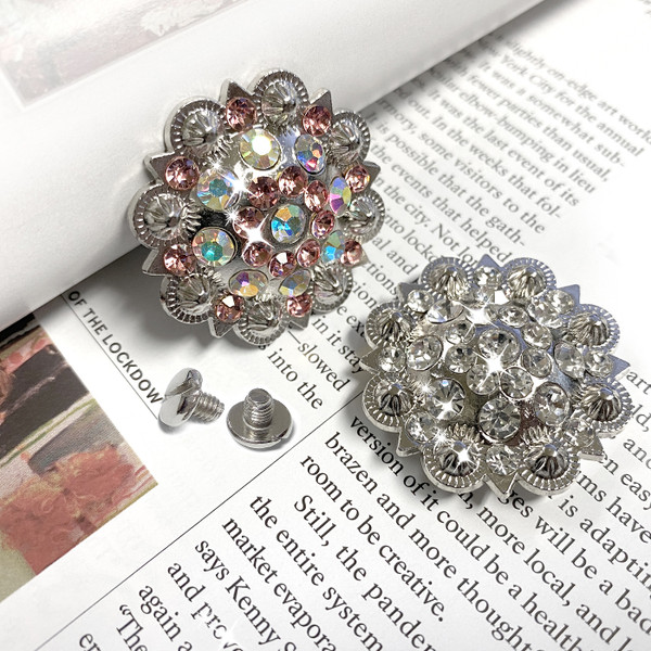 CH128-01 Rhinestone Conchos 1-1/2" Scalloped Edge Engraved Concho Screwback