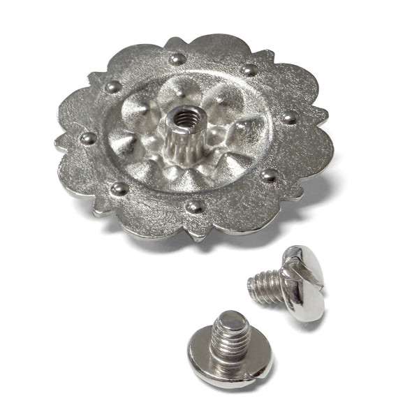 CH128-01 Rhinestone Conchos 1-1/2" Scalloped Edge Engraved Concho Screwback