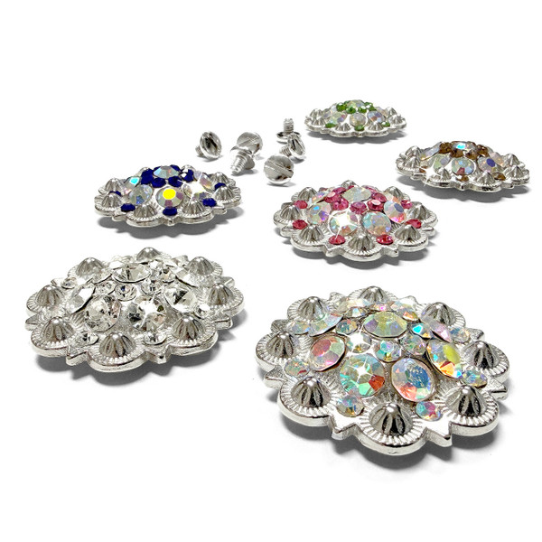 CH128-01 Rhinestone Conchos 1-1/2" Scalloped Edge Engraved Concho Screwback