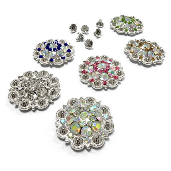 CH128-02 Rhinestone Conchos 1-1/2" Scalloped Edge Engraved Concho Screwback