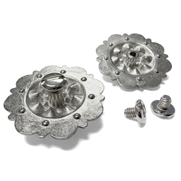 CH128-03 Rhinestone Conchos 1-1/2" Scalloped Edge Engraved Concho Screwback