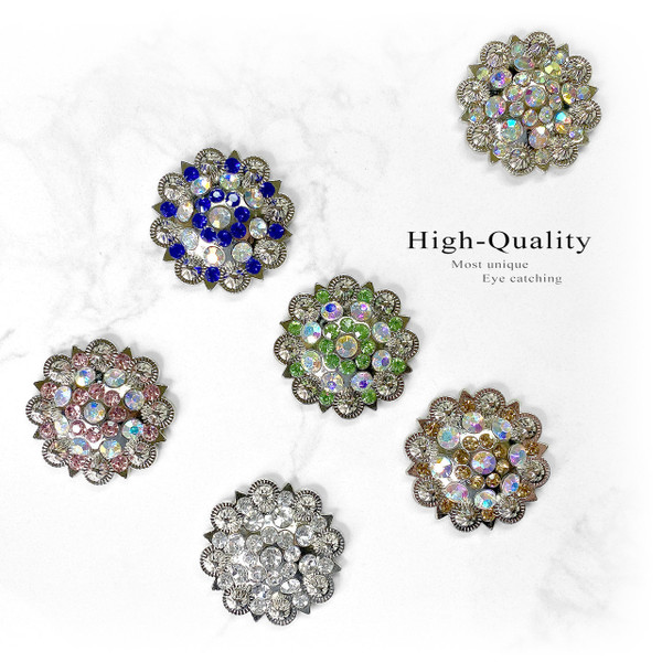 CH128-04 Rhinestone Conchos 1-1/2" Scalloped Edge Engraved Concho Screwback