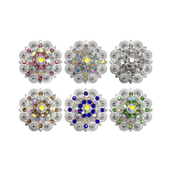 CH128-05 Rhinestone Conchos 1-1/2" Scalloped Edge Engraved Concho Screwback