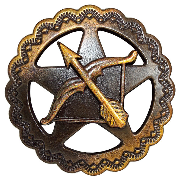 FA6715-1 MOEB61 1-1/4" Antique Copper Archery Concho Bow and Arrow Star Design Screwback