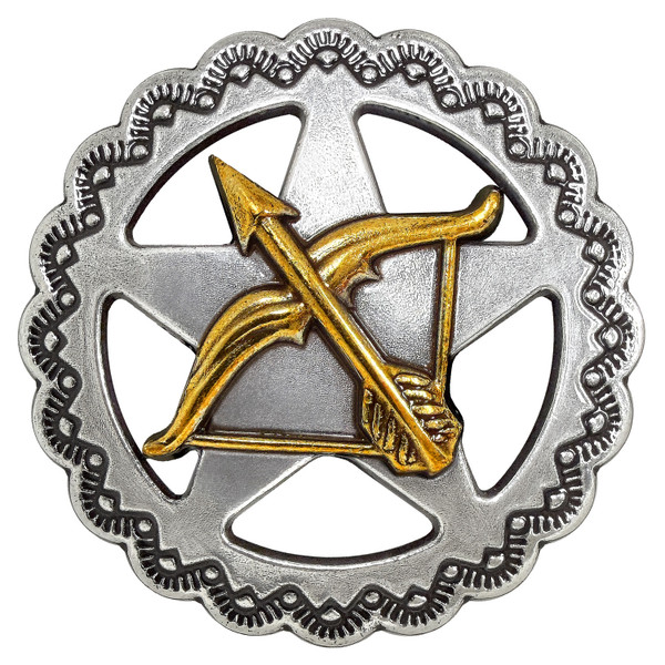 FA6715-1 ASAG1-1/4" Antique Gold Archery Concho Bow and Arrow Star Design Screwback
