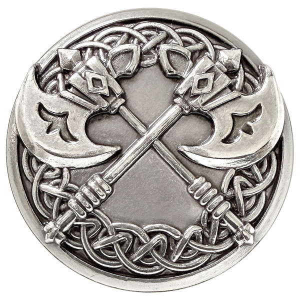 FA6729-1 LASRP 1-1/4" Antique Silver Celtic Warrior Double Axes Concho Screwback