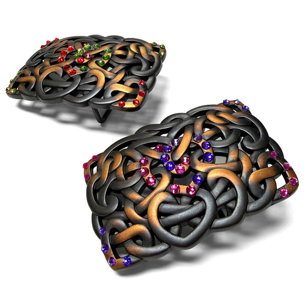 Antique Celtic Intertwined Heart Engraved Rhinestone Buckle Fits 1-1/2"(38mm) Belt (Fuchsia - Heliotrope)