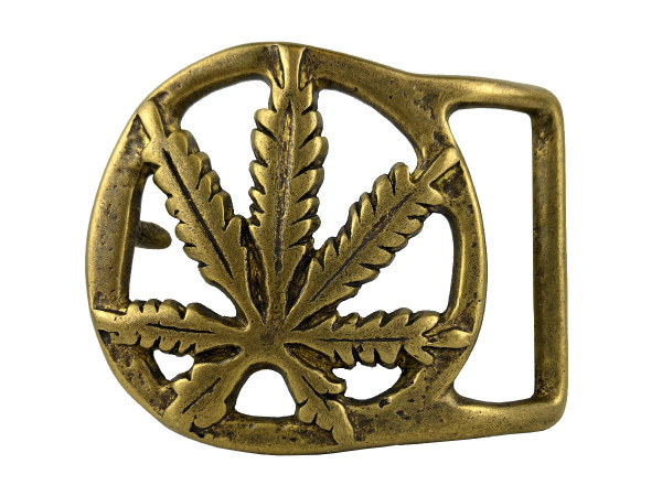 BS3501 OEB Unique Solid Brass Marijuana Hemp Leaf Belt Buckle fits up to 1-3/4" wide belt