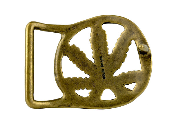 BS3501 OEB Unique Solid Brass Marijuana Hemp Leaf Belt Buckle fits up to 1-3/4" wide belt