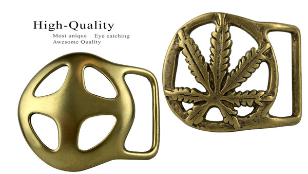 BS3501 OEB Unique Solid Brass Marijuana Hemp Leaf Belt Buckle fits up to 1-3/4" wide belt