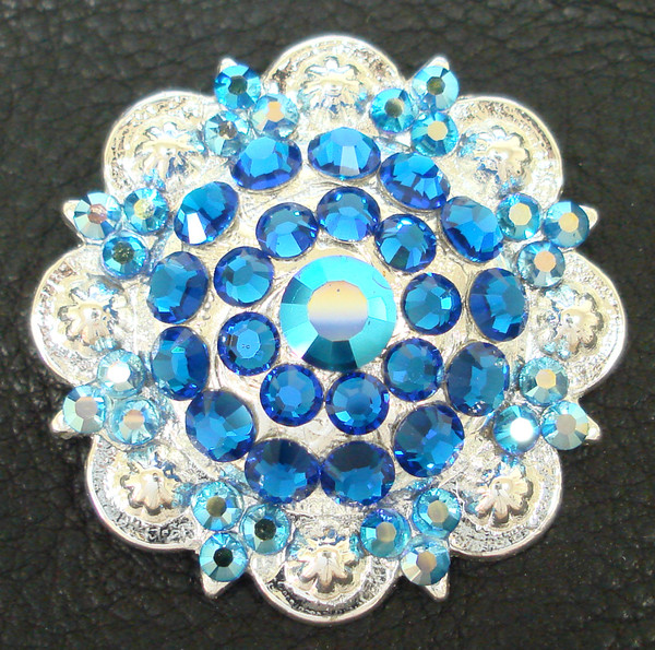 Capri Blue and Blue Zircon AB Rhinestone Concho