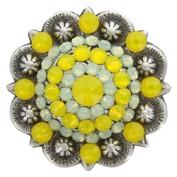 Yellow Opal and Chrysolite Opal Rhinestone Crystal Antique Silver Berry Concho