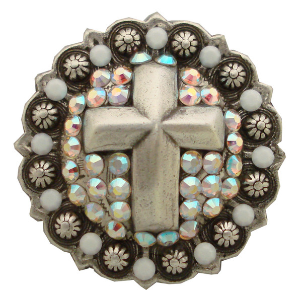 CHALK WHITE CRYSTAL AB Rhinestone Crystal Cross Berry Concho