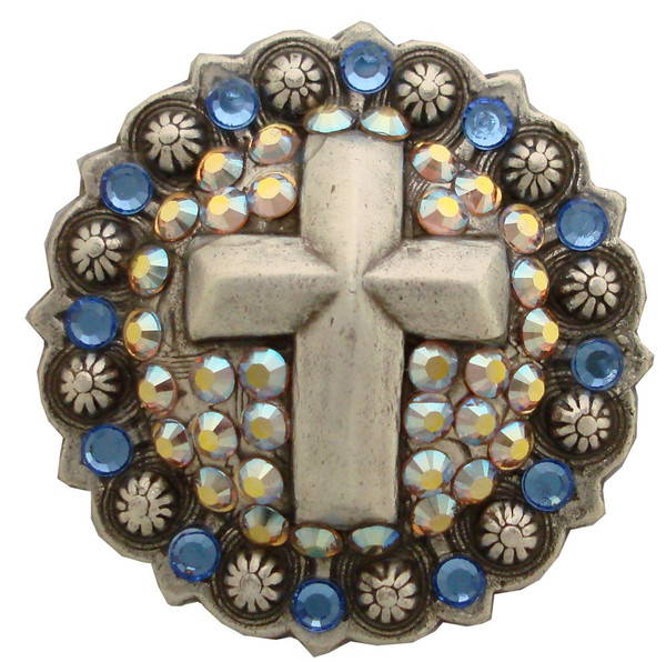 LT COLORADO TOPAZ AB SAPPHIRE Rhinestone Crystal Cross Berry Concho