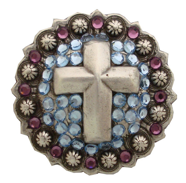 LT SAPPHIRE AMETHYST Rhinestone Crystal Cross Berry Concho