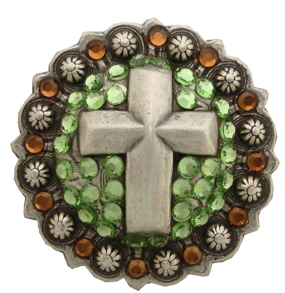 PERIDOT SMOKED TOPAZ Rhinestone Crystal Cross Berry Concho