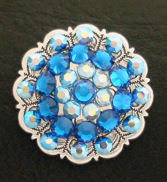 LT SAPPHIRE AB / CAPRI-BLUE Rhinestone Crystal Floral Scalloped Edge Concho