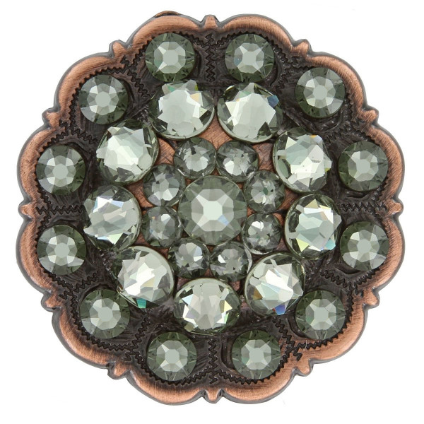 Black Diamond Rhinestone Crystal Floral Scalloped Edge Concho