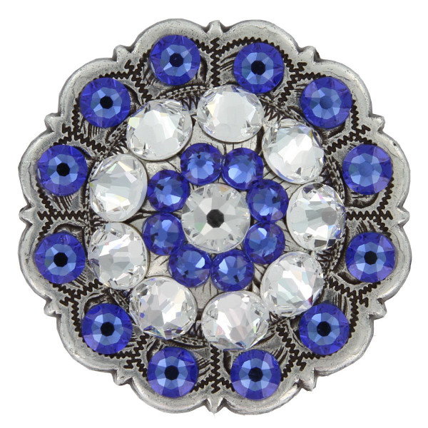 Crystal Sapphire Rhinestone Crystal Floral Scalloped Edge Concho