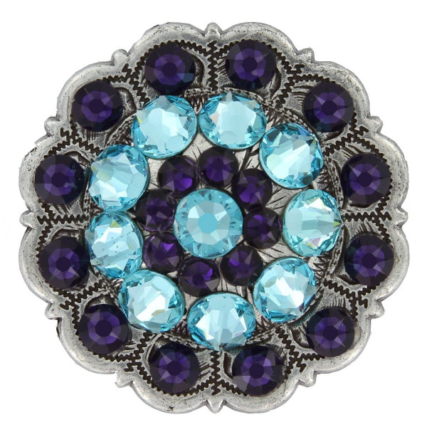 Light Turquoise Purple Velvet Rhinestone Crystal Floral Scalloped Edge Concho