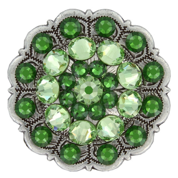 Peridot Fern Green Rhinestone Crystal Floral Scalloped Edge Concho