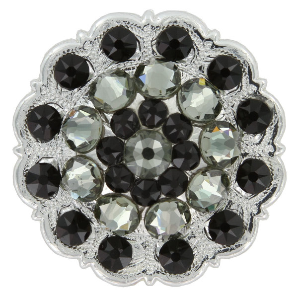 Rhinestone Crystal Floral Scalloped Edge Concho - Jet / Black Diamond