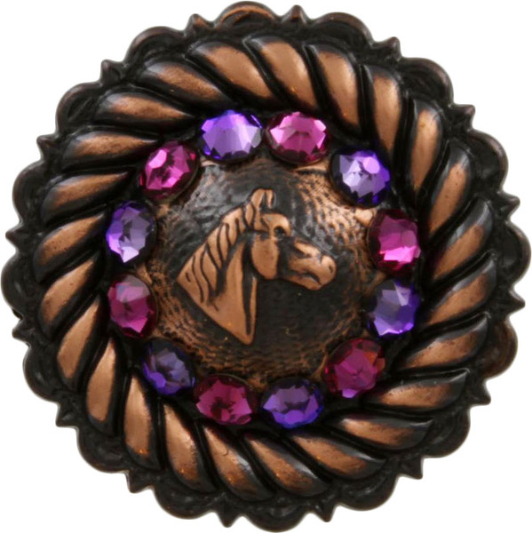 Fuchsia & Heliotrope Copper Horse Head Rhinestone Concho