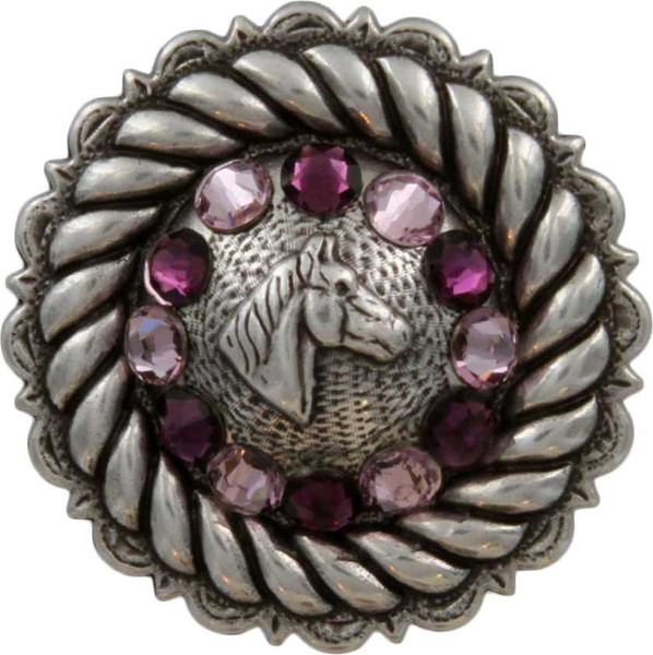 Amethyst & Lt Amethyst Antique Silver Horse Head Rhinestone Concho
