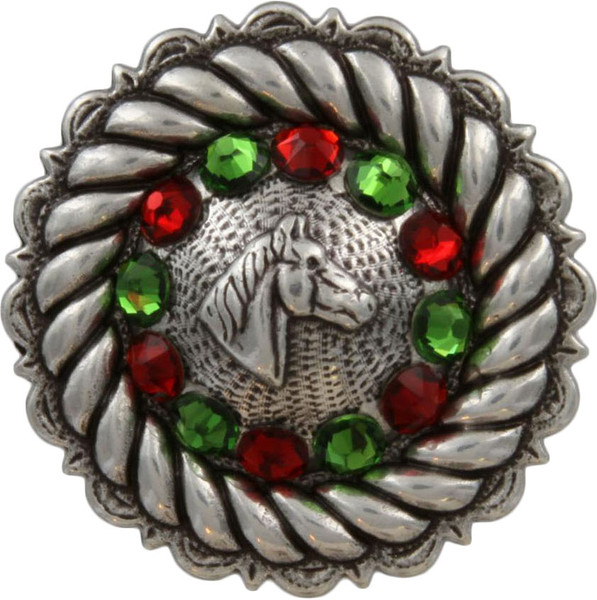 Light Siam & Fern Green Antique Silver Horse Head Rhinestone Concho