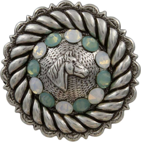 Pacific Opal & White Opal Antique Silver Horse Head Rhinestone Concho