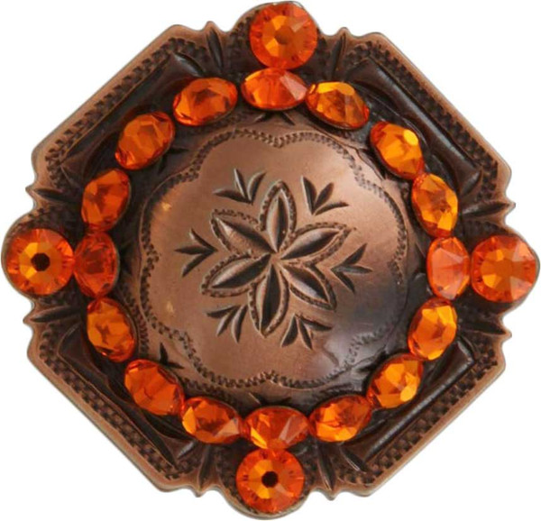 Sun Copper Engraved Windrose Rounded Square Rhinestone Concho