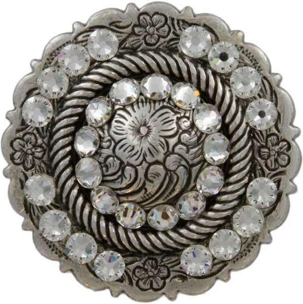 Clear Crystal Antique Silver Center Rope Rhinestone Concho