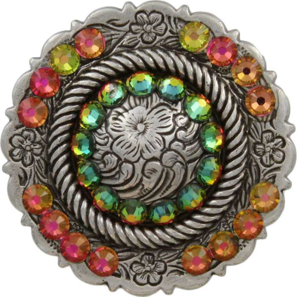 Vitrail Medium Antique Silver Center Rope Rhinestone Concho