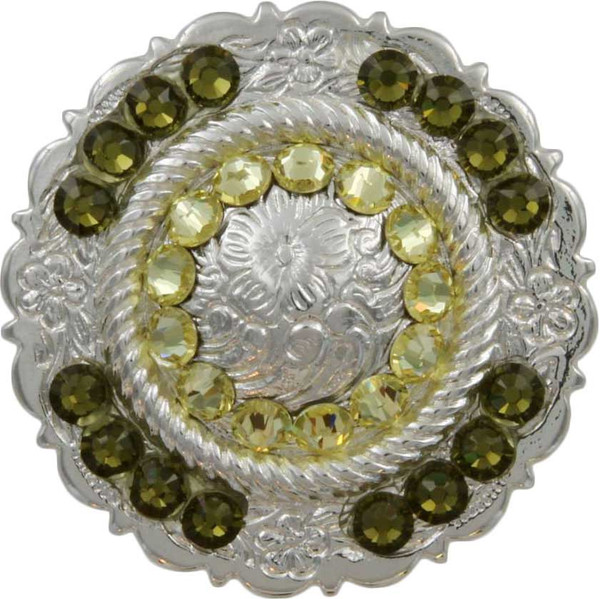 Jonquil & Khaki Polished Silver Center Rope Rhinestone Concho