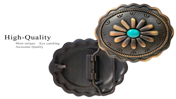 Western Antique Copper Patina With Simulated Turquoise Belt Buckle fits 1-1/2"(38mm)