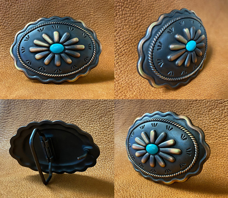 Western Antique Copper Patina With Simulated Turquoise Belt Buckle fits 1-1/2"(38mm)