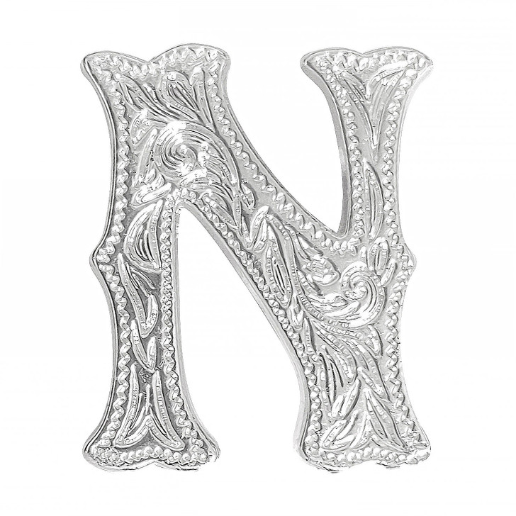 LL3297 SP 3/4" Bright Silver Letter "N" Shaped Concho