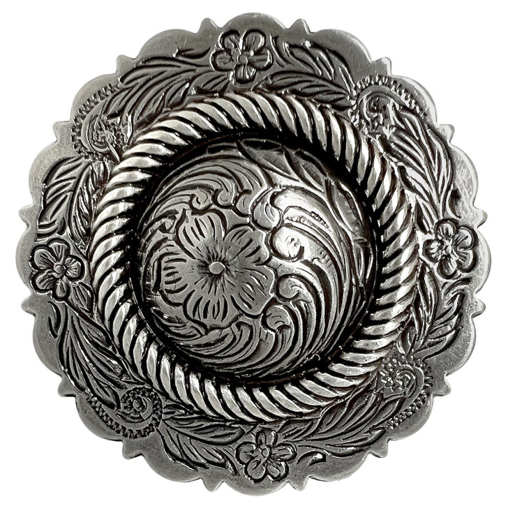 FA4863-4 LASRP 1-3/4" Antique Western Floral Rope Edge Engraved Concho Screwback