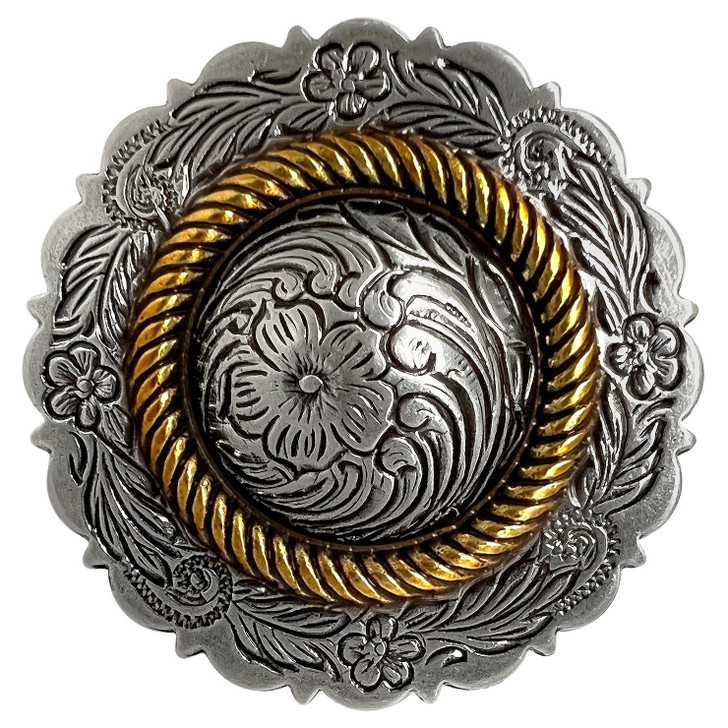 FA4863 ASAG 3/4" Antique Gold Western Floral Rope Edge Engraved Concho Screwback